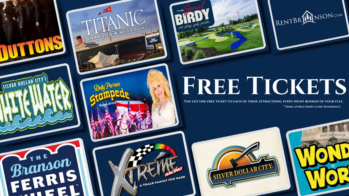 A vibrant interior display featuring attraction logos and a free ticket offer, suggesting an exciting array of local entertainment and activities. The imagery hints at the fun and adventure that guests can access nearby.